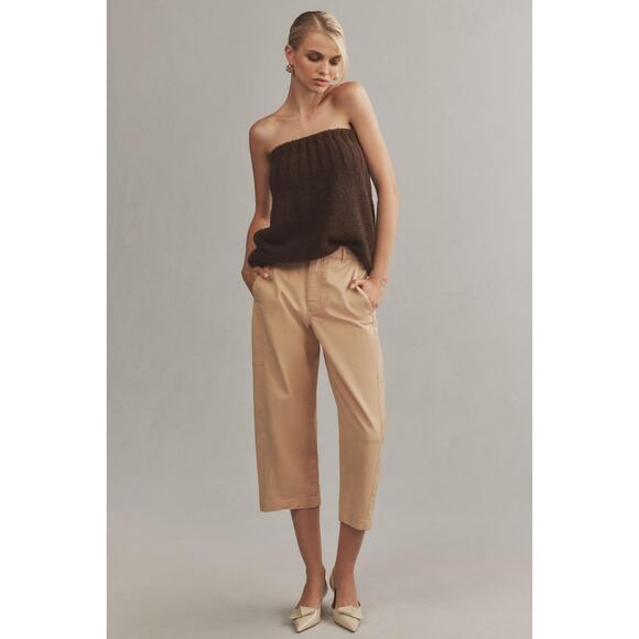 NWT Anthropologie Maeve Curved Cropped Chino Pants $148 SIZE 14 Khaki